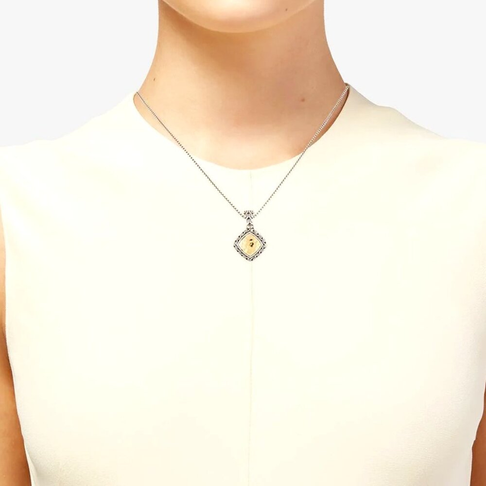 JOHN HARDY Chain Collection Sterling Silver 18K Gold Hammered Pendant Necklace - Picture 4 of 11